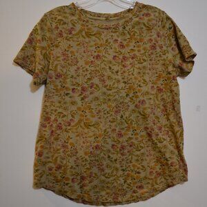 OLD NAVY Everywear Short Sleeves 100%Cotton Tan Colorful Floral Ladies Blouse M
